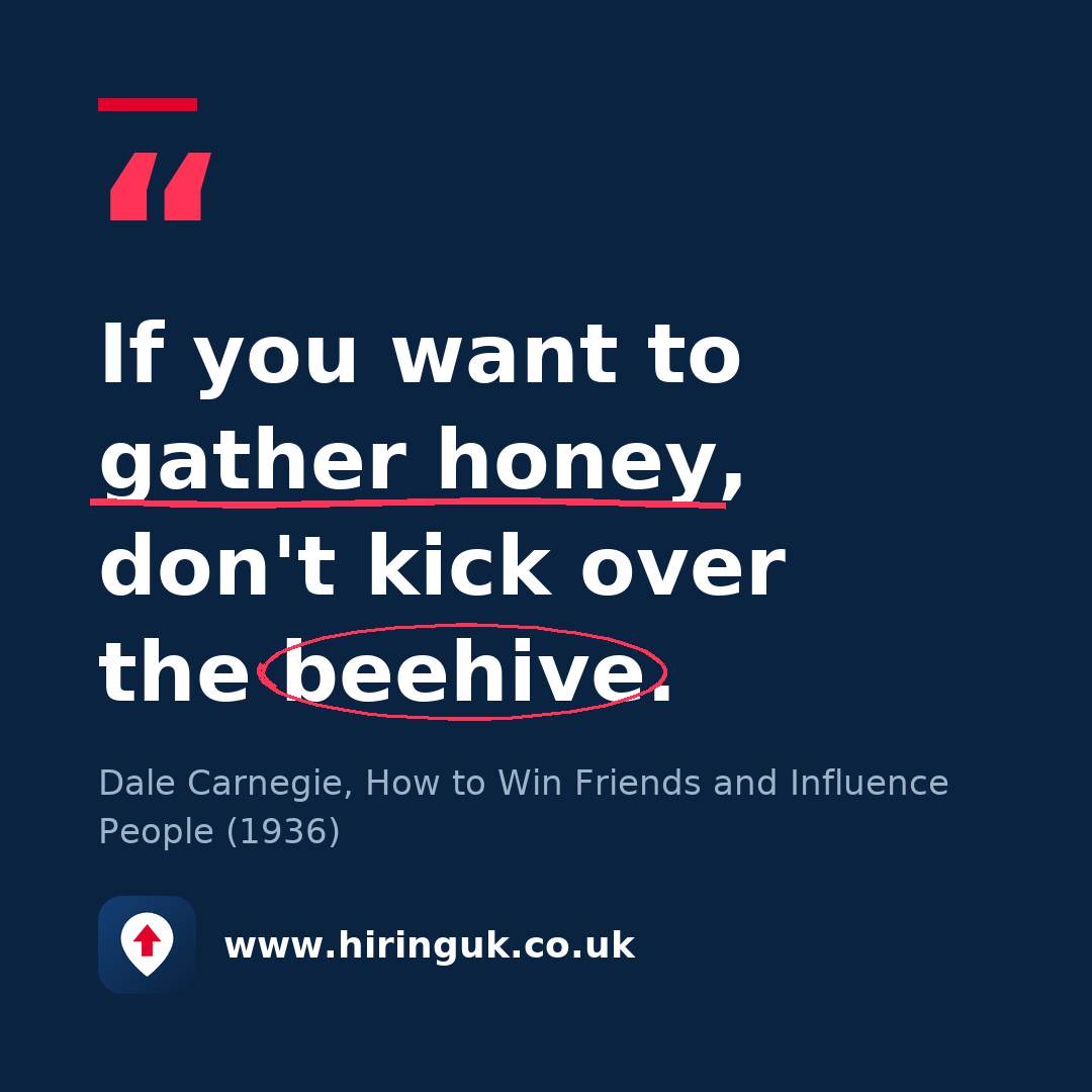 Quote card: If you want to gather honey, don't kick over the beehive.