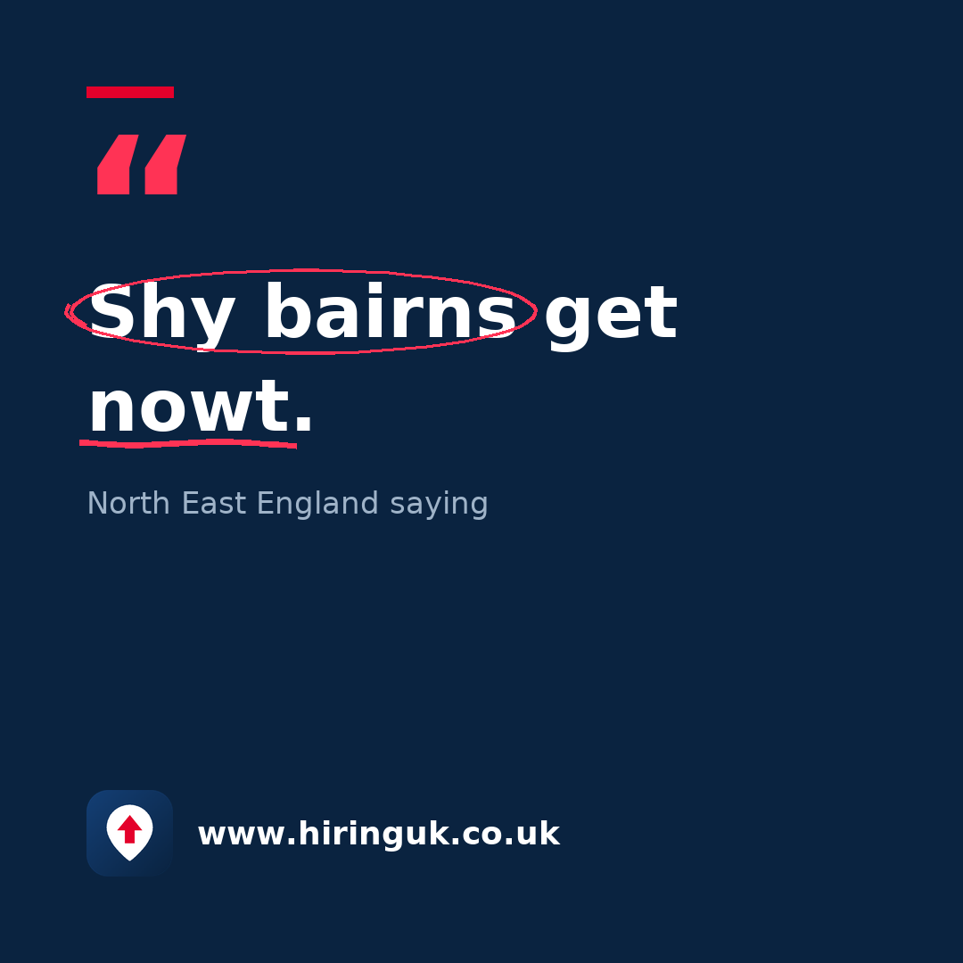 Quote card: Shy bairns get nowt.