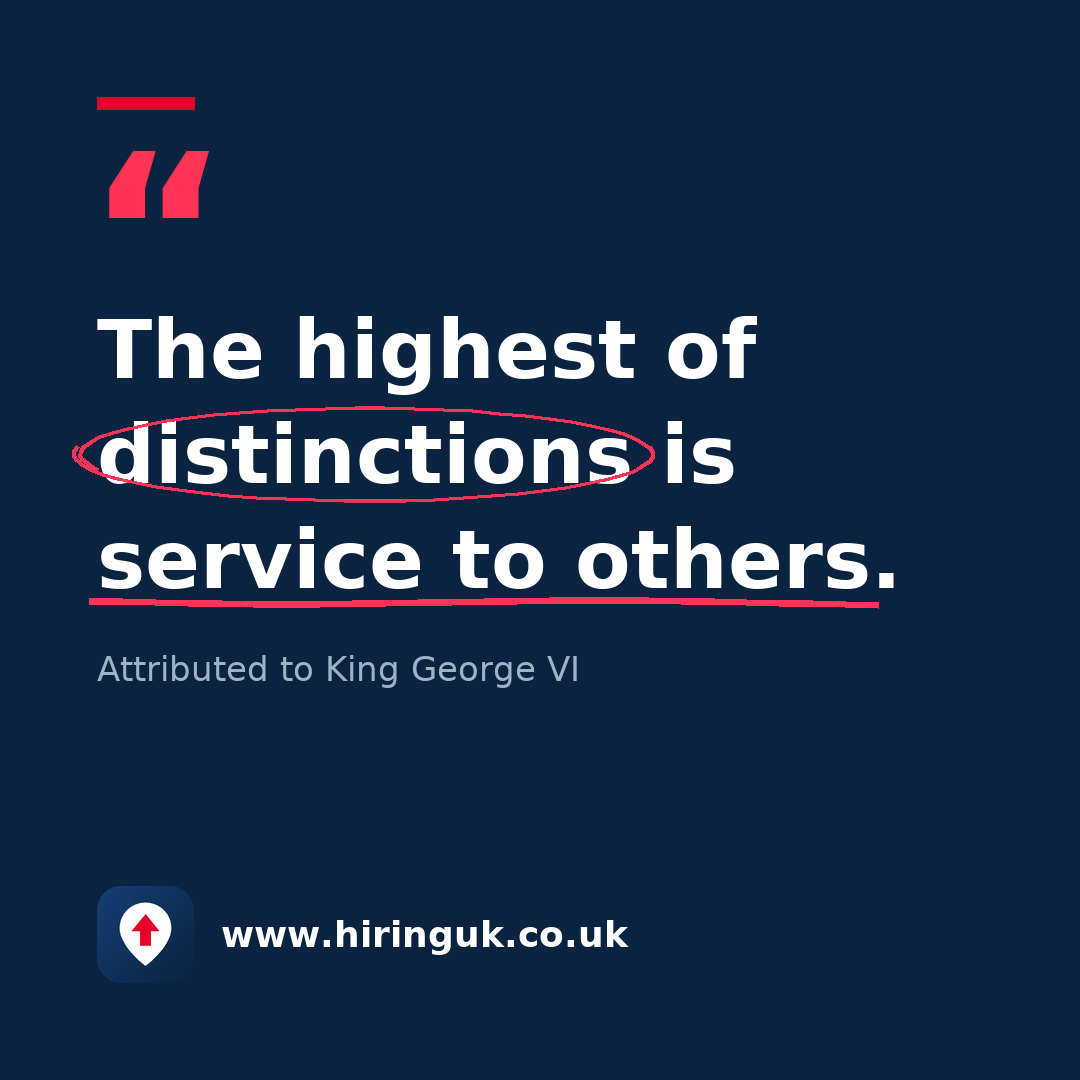 Quote card: The highest of distinctions is service to others.