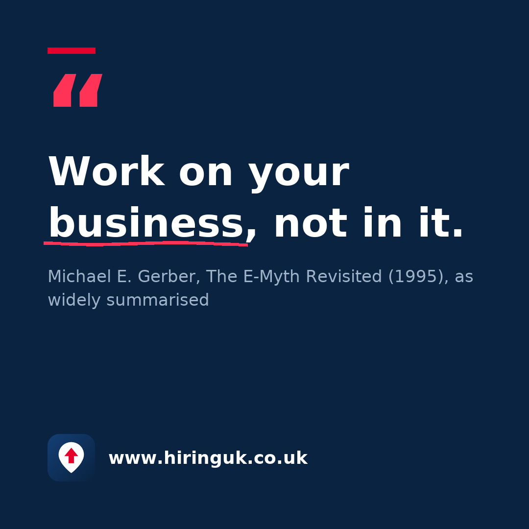 Quote card: Work on your business, not in it.