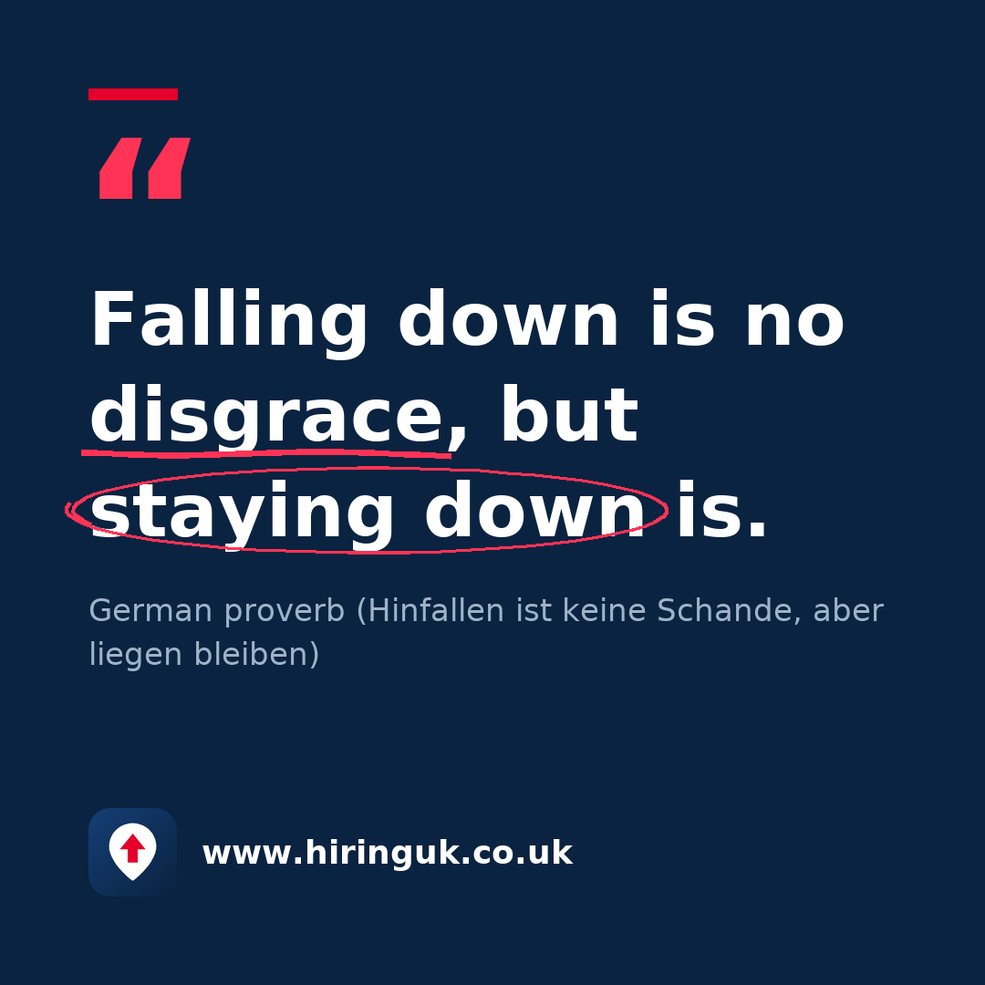 Quote card: Falling down is no disgrace, but staying down is.