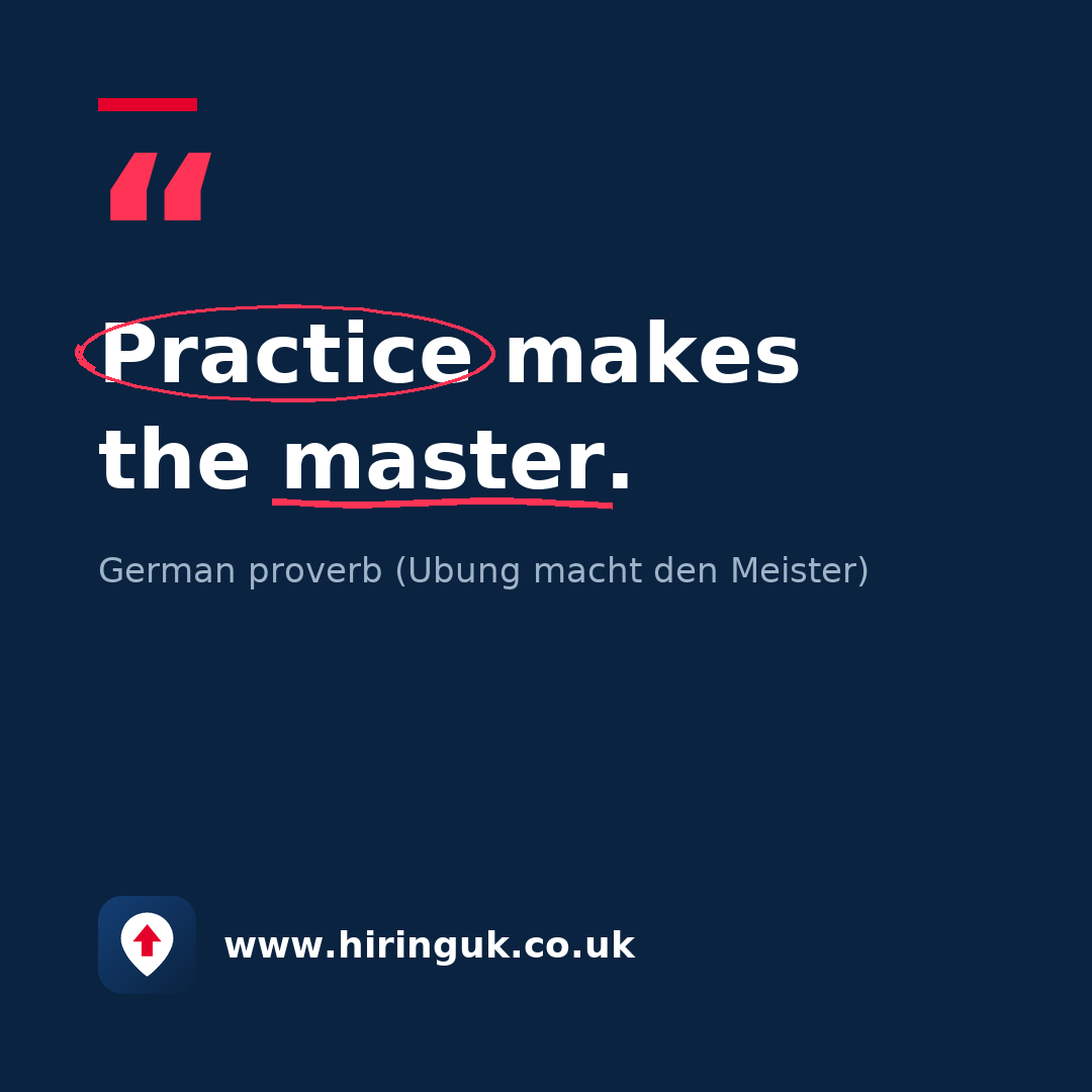 Quote card: Practice makes the master.