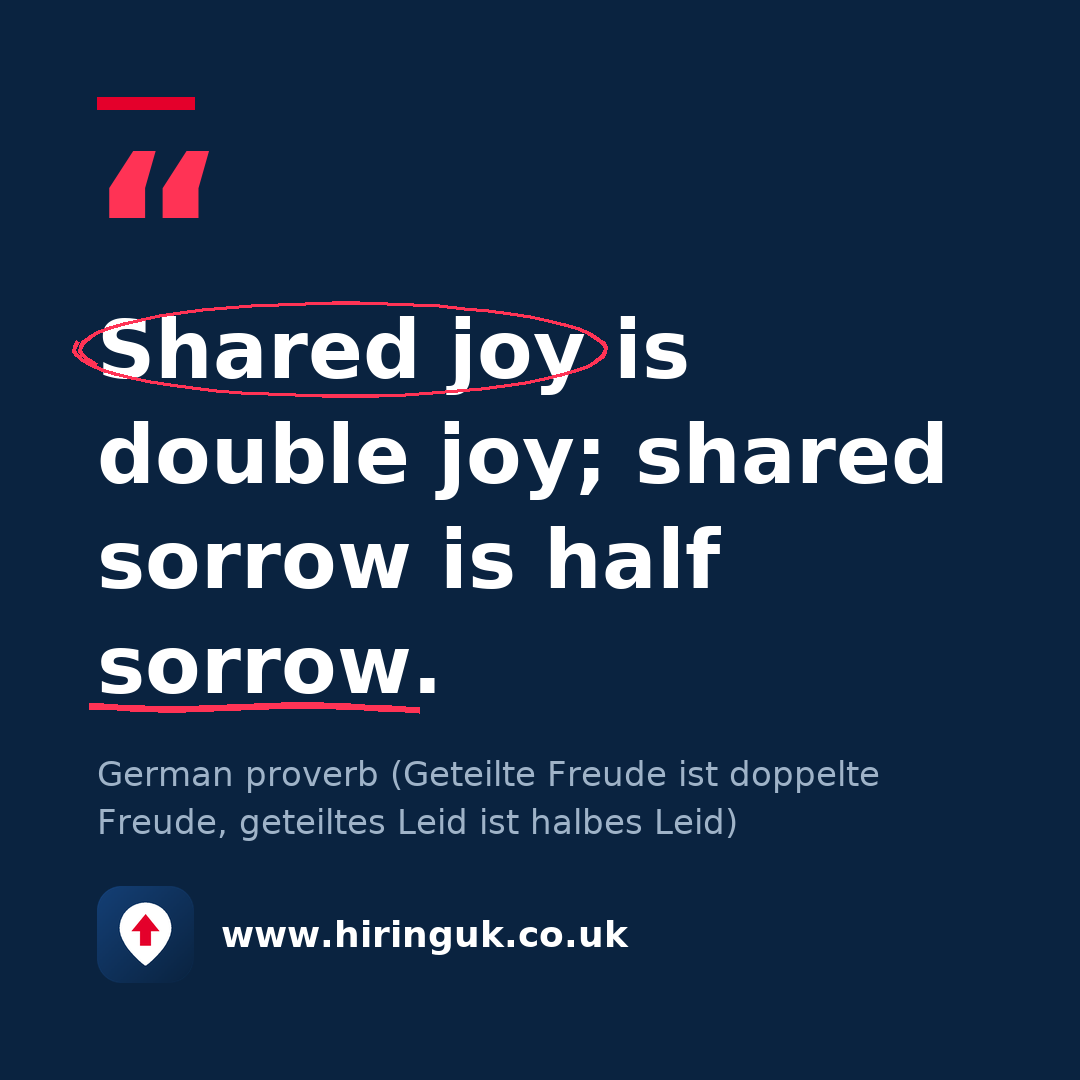 Quote card: Shared joy is double joy; shared sorrow is half sorrow.
