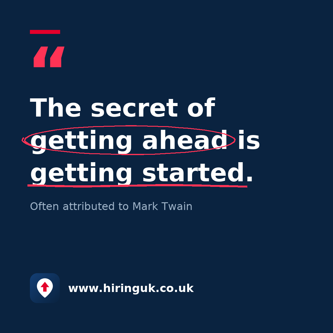 Quote card: The secret of getting ahead is getting started.