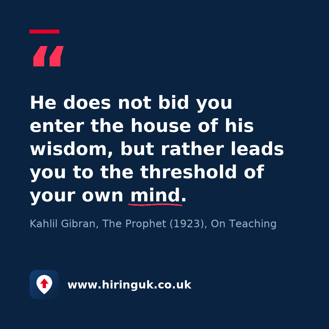 Quote card: He does not bid you enter the house of his wisdom, but rather leads you to the threshold of your own mind.