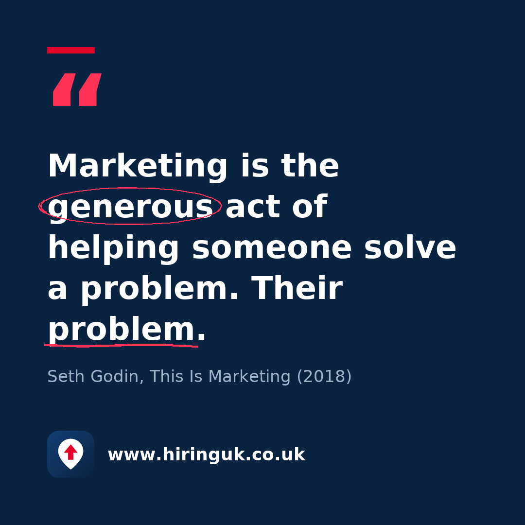Quote card: Marketing is the generous act of helping someone solve a problem. Their problem.