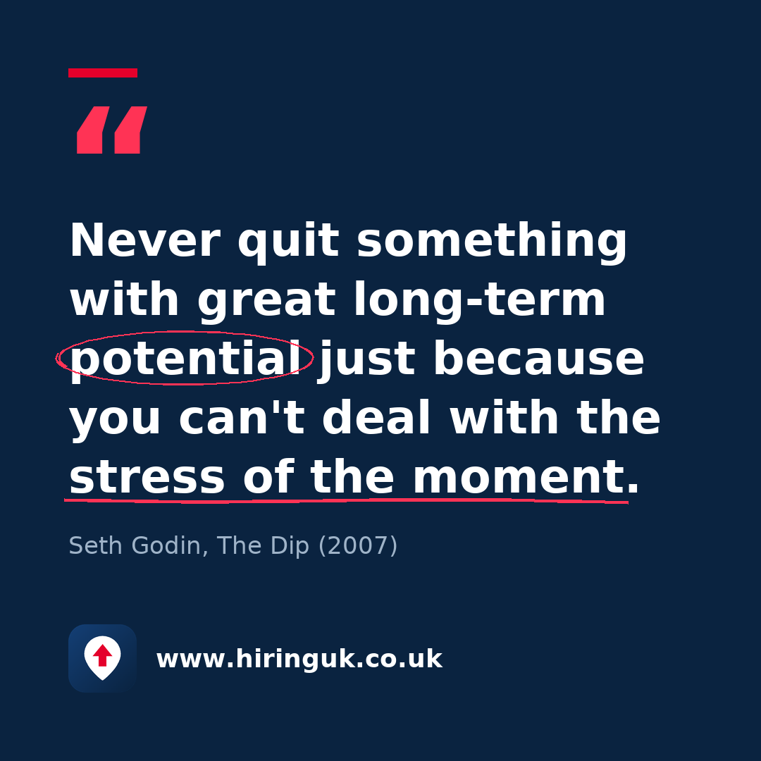 Quote card: Never quit something with great long-term potential just because you can't deal with the stress of the moment.