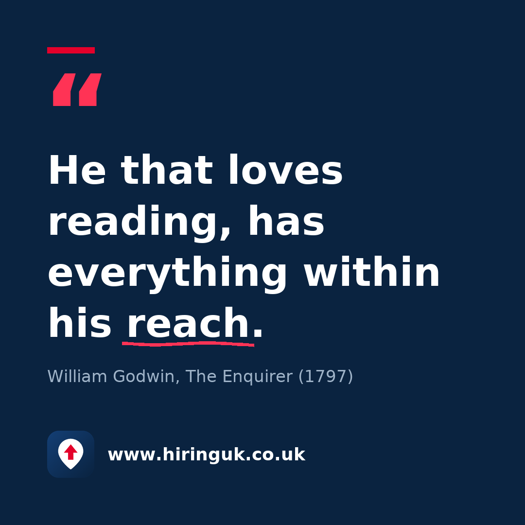 Quote card: He that loves reading, has everything within his reach.