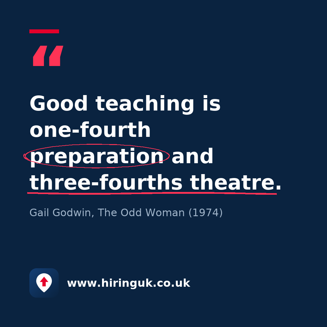 Quote card: Good teaching is one-fourth preparation and three-fourths theatre.