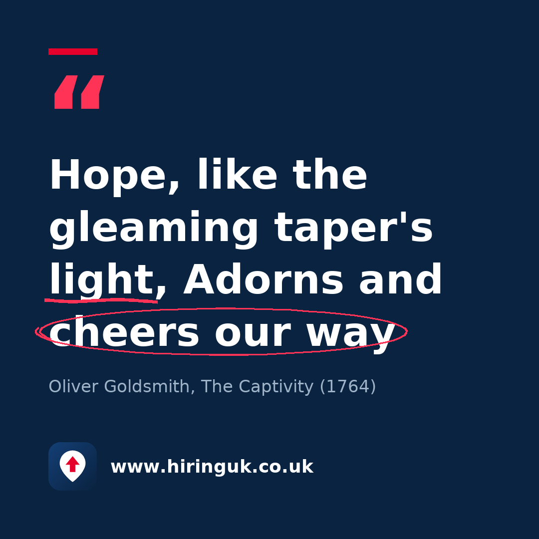Quote card: Hope, like the gleaming taper's light, Adorns and cheers our way
