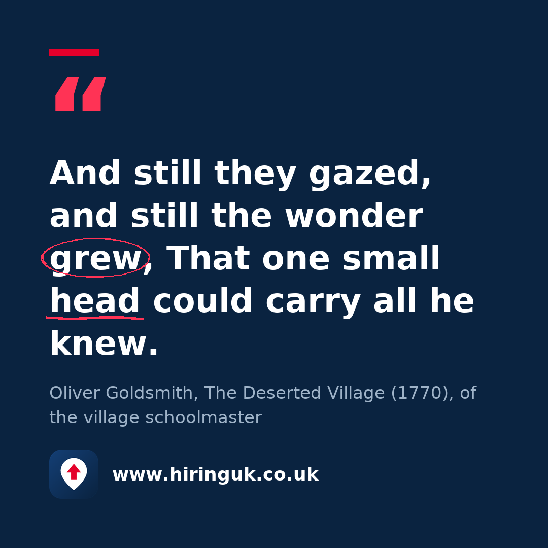 Quote card: And still they gazed, and still the wonder grew, That one small head could carry all he knew.