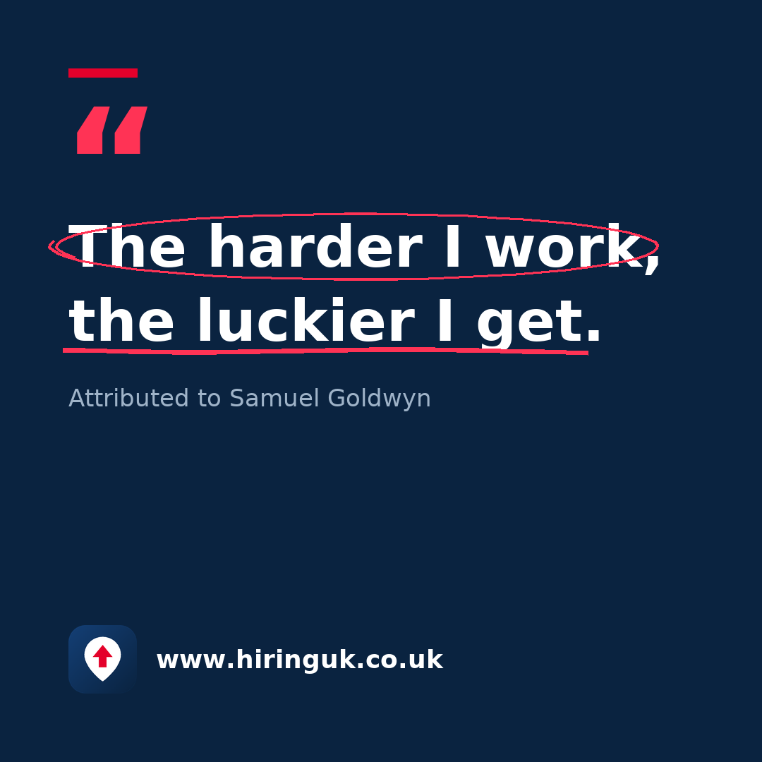Quote card: The harder I work, the luckier I get.