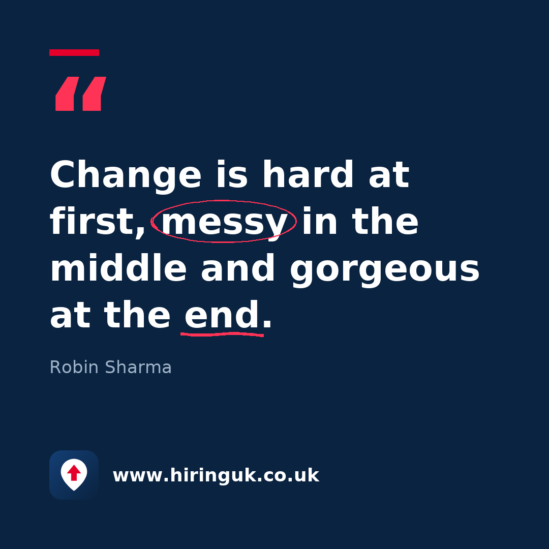 Quote card: Change is hard at first, messy in the middle and gorgeous at the end.