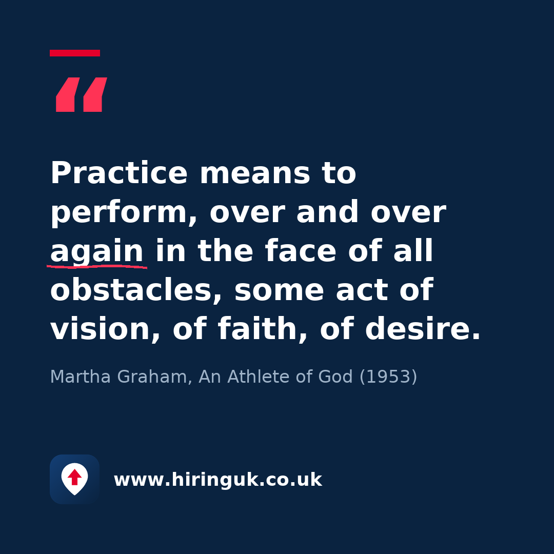 Quote card: Practice means to perform, over and over again in the face of all obstacles, some act of vision, of faith, of desire.