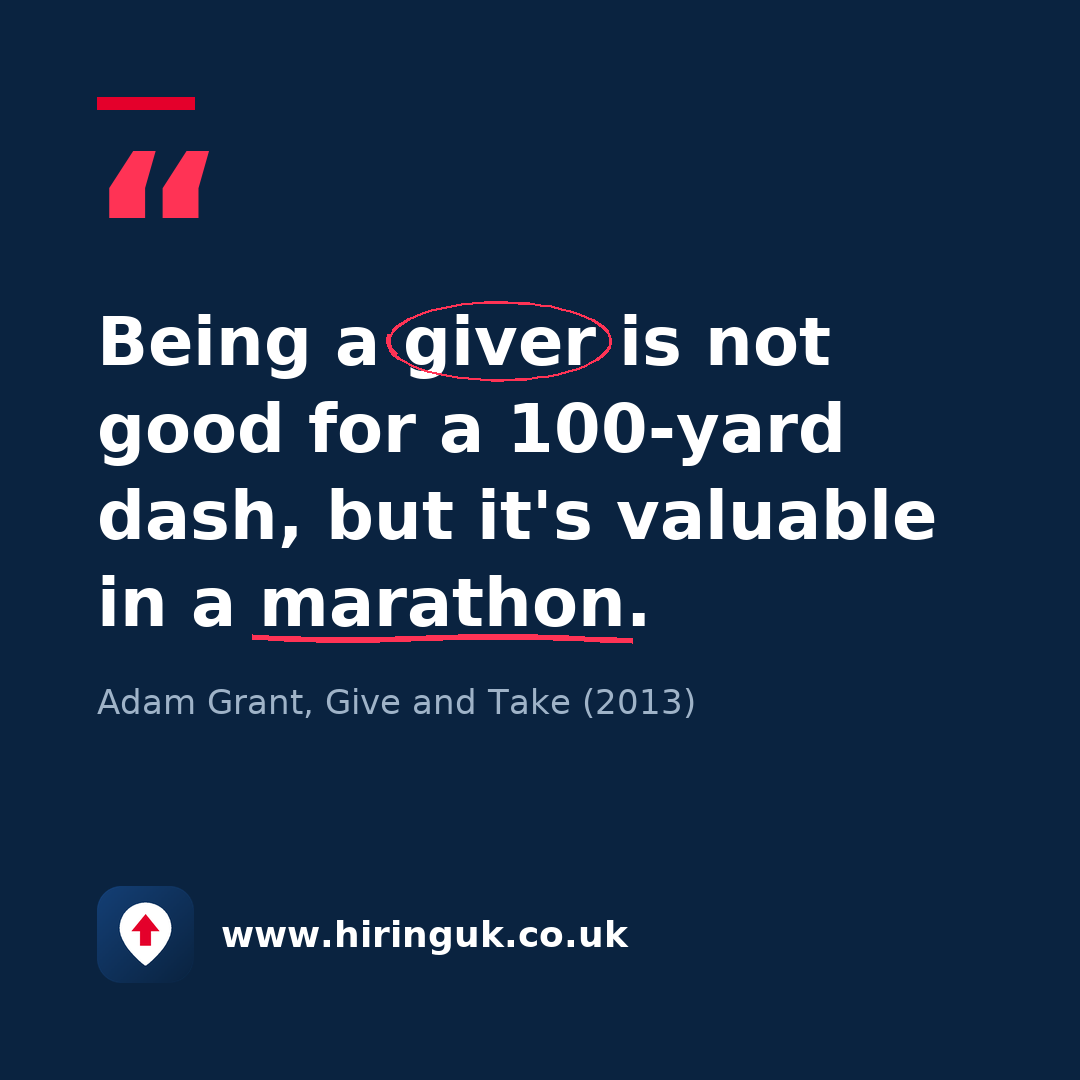 Quote card: Being a giver is not good for a 100-yard dash, but it's valuable in a marathon.
