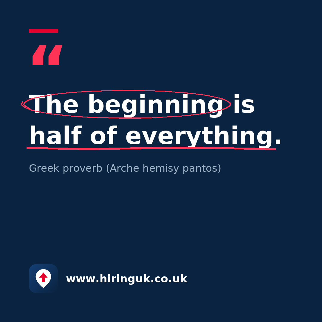 Quote card: The beginning is half of everything.