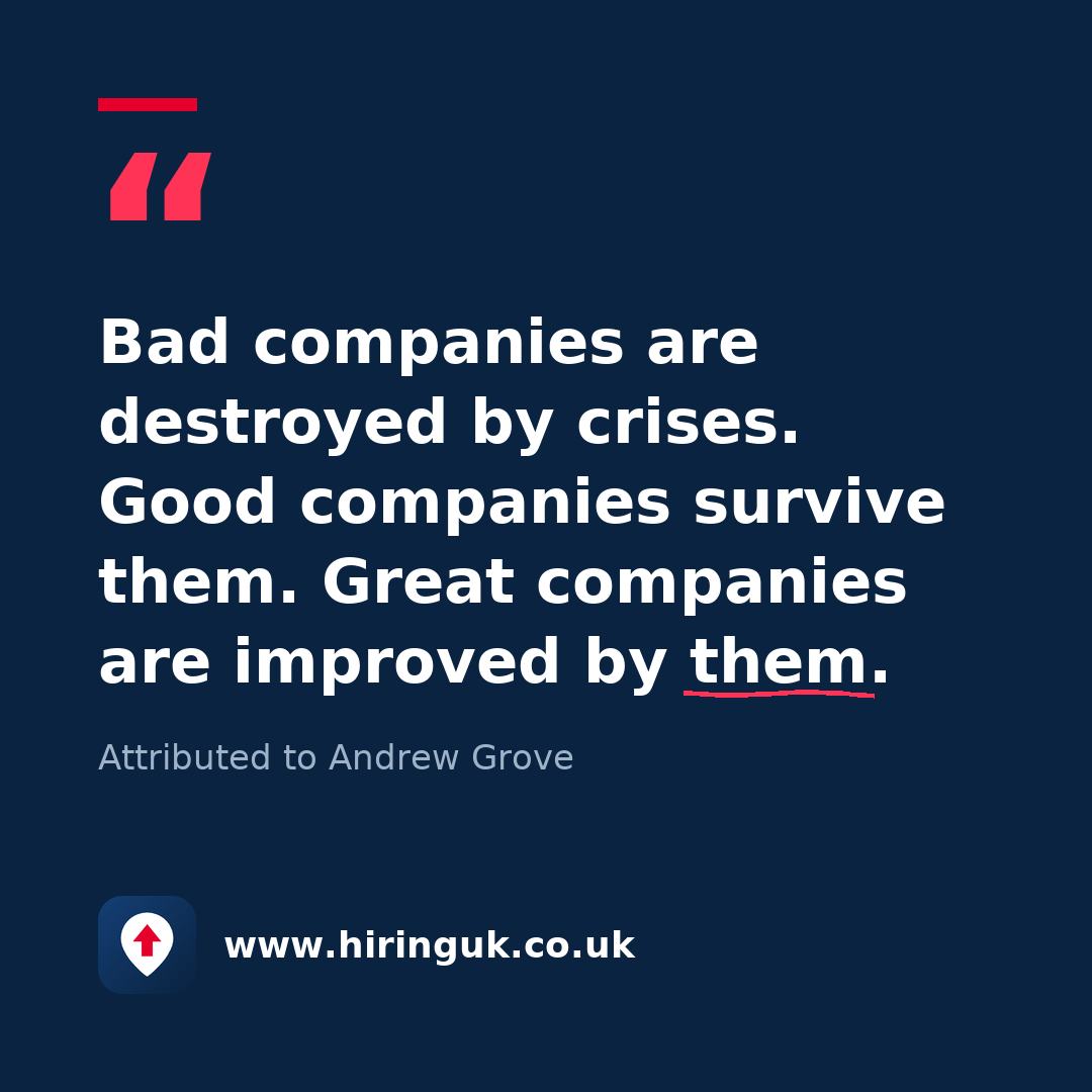 Quote card: Bad companies are destroyed by crises. Good companies survive them. Great companies are improved by them.
