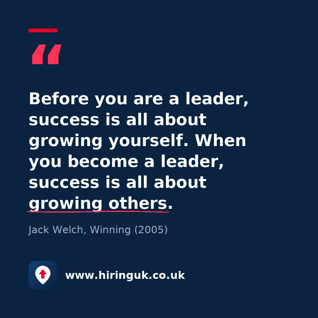 Quote card: Before you are a leader, success is all about growing yourself. When you become a leader, success is all about growing others.