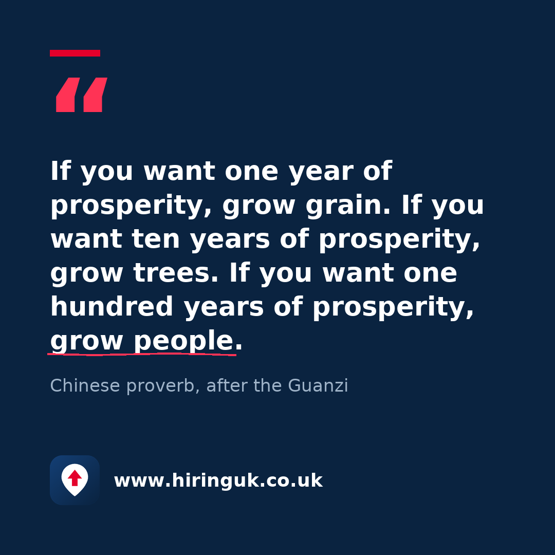 Quote card: If you want one year of prosperity, grow grain. If you want ten years of prosperity, grow trees. If you want one hundred years of prosperity, grow people.