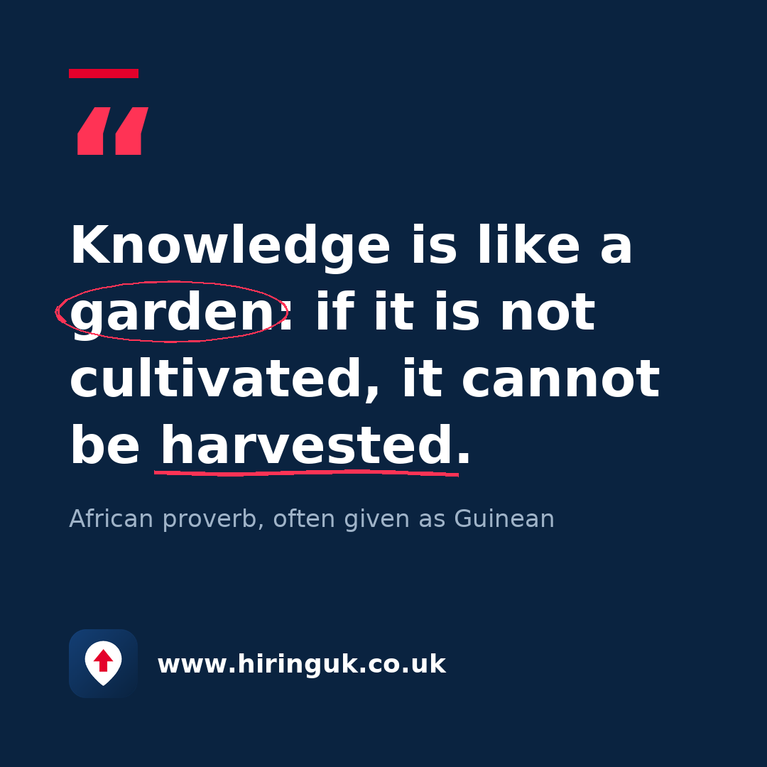 Quote card: Knowledge is like a garden: if it is not cultivated, it cannot be harvested.