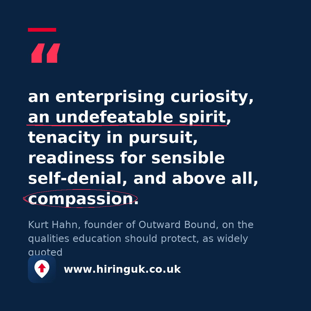 Quote card: an enterprising curiosity, an undefeatable spirit, tenacity in pursuit, readiness for sensible self-denial, and above all, compassion.