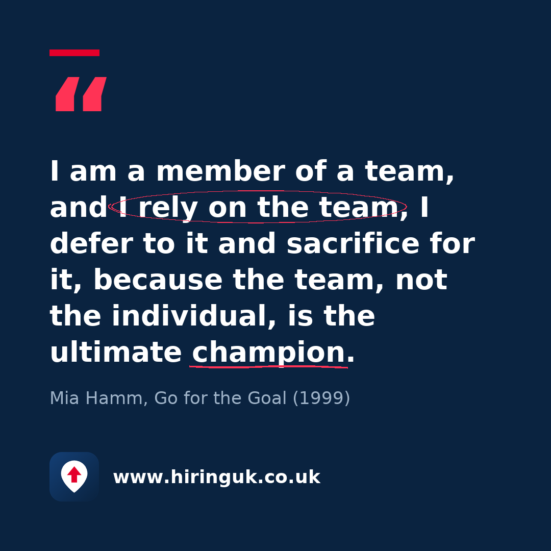 Quote card: I am a member of a team, and I rely on the team, I defer to it and sacrifice for it, because the team, not the individual, is the ultimate champion.