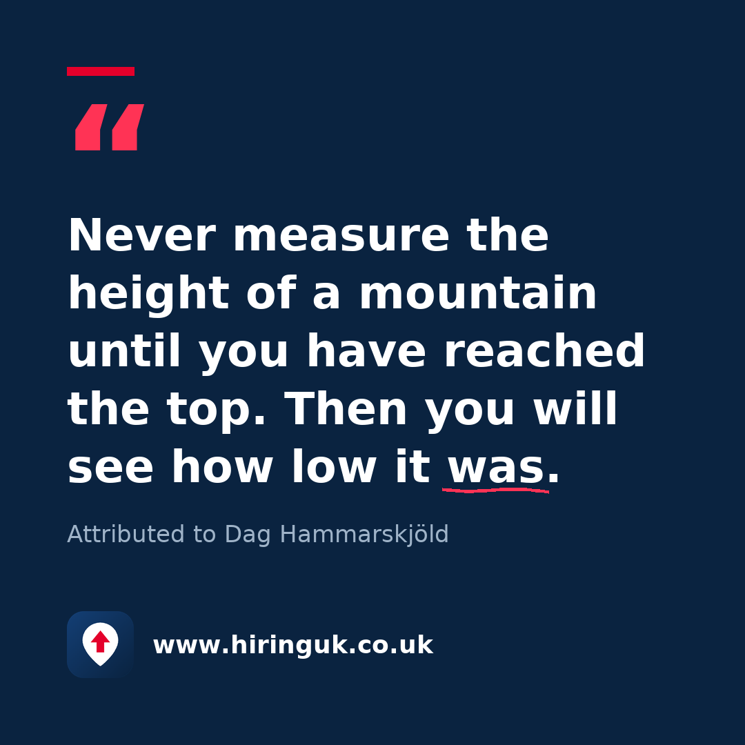 Quote card: Never measure the height of a mountain until you have reached the top. Then you will see how low it was.