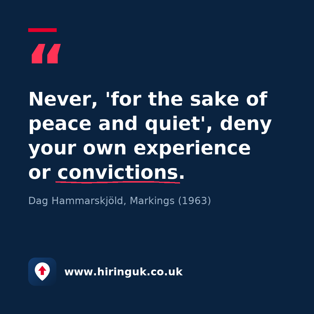 Quote card: Never, 'for the sake of peace and quiet', deny your own experience or convictions.