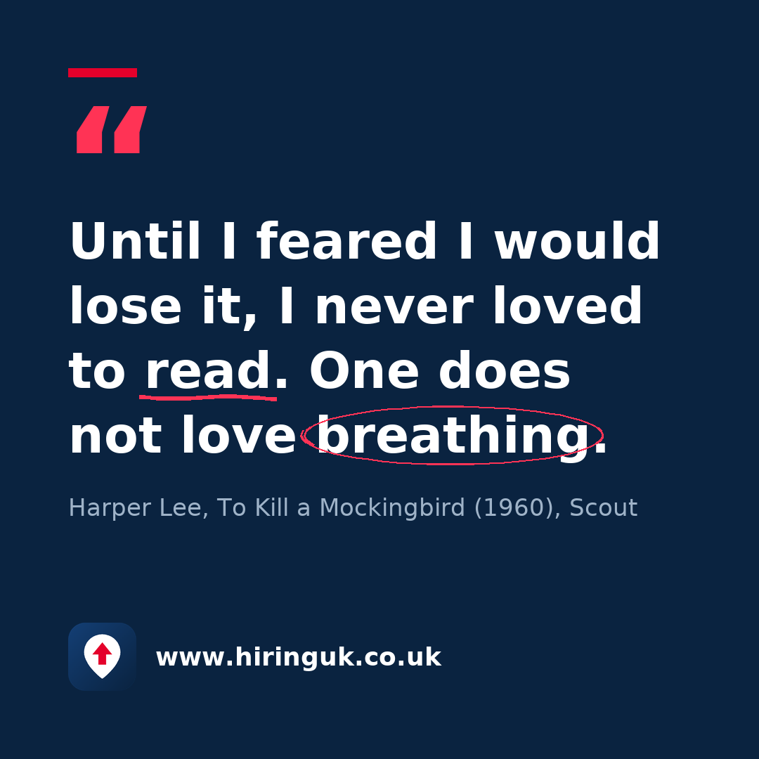 Quote card: Until I feared I would lose it, I never loved to read. One does not love breathing.
