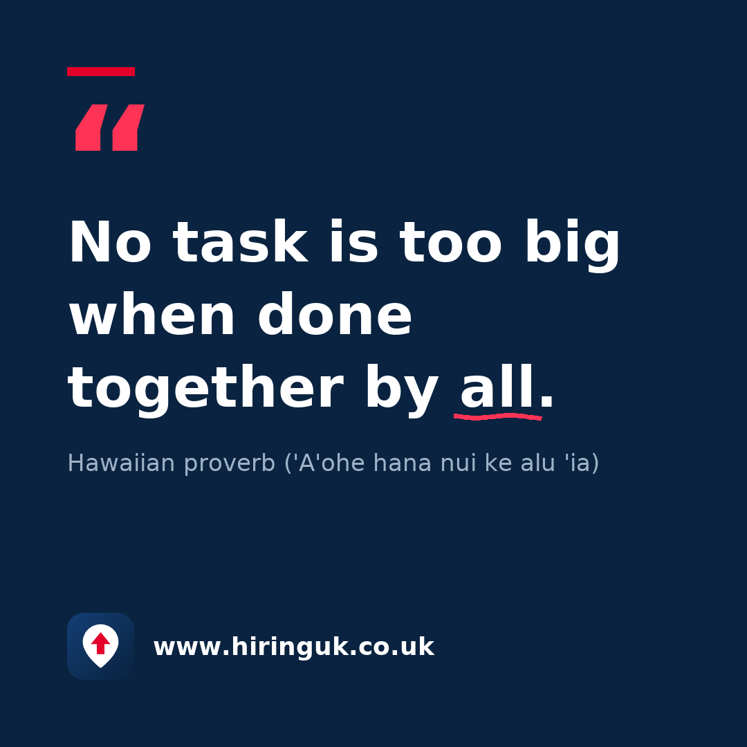 Quote card: No task is too big when done together by all.