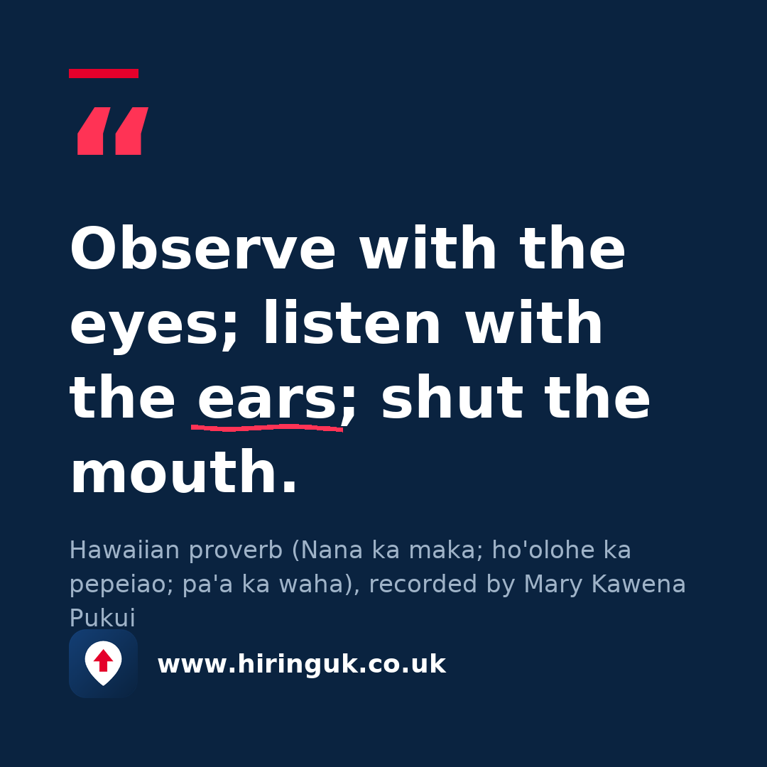 Quote card: Observe with the eyes; listen with the ears; shut the mouth.