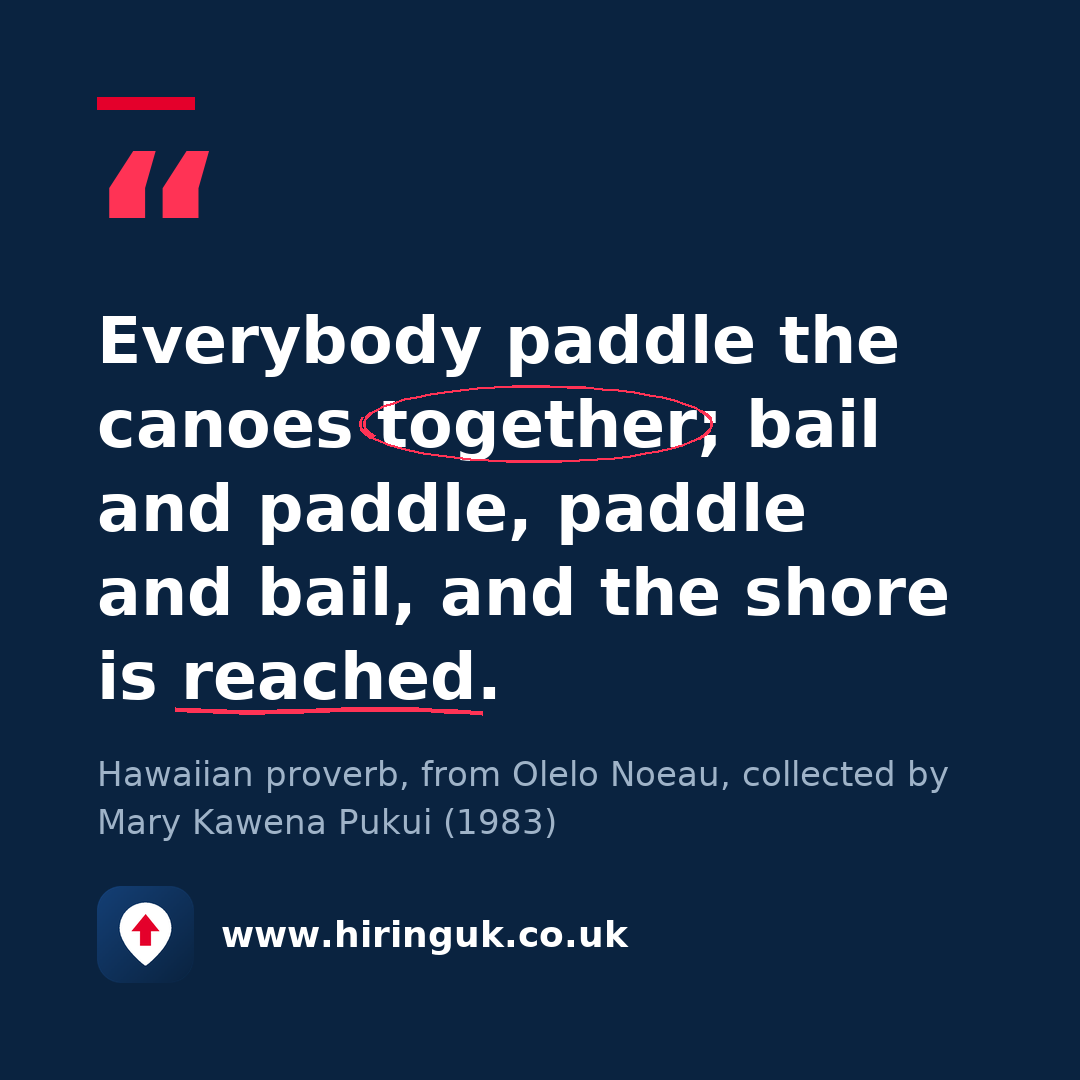 Quote card: Everybody paddle the canoes together; bail and paddle, paddle and bail, and the shore is reached.