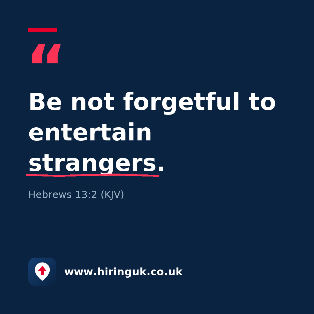 Quote card: Be not forgetful to entertain strangers.