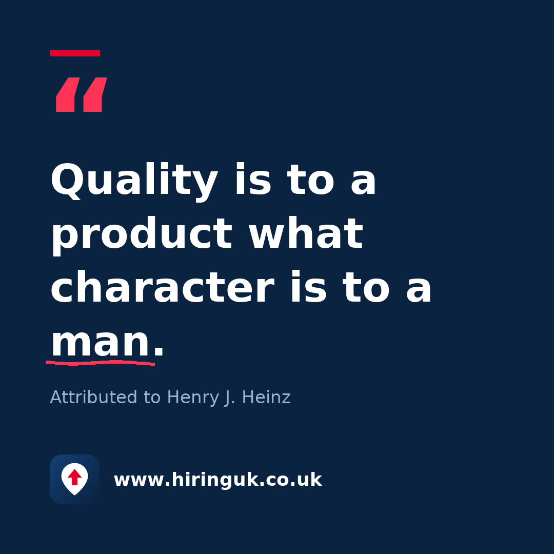 Quote card: Quality is to a product what character is to a man.