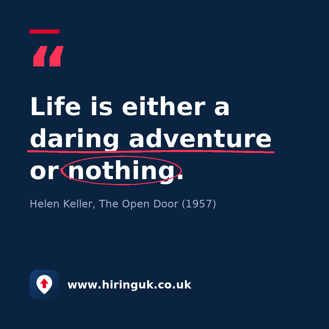Quote card: Life is either a daring adventure or nothing.