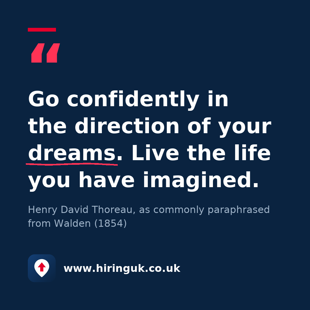 Quote card: Go confidently in the direction of your dreams. Live the life you have imagined.