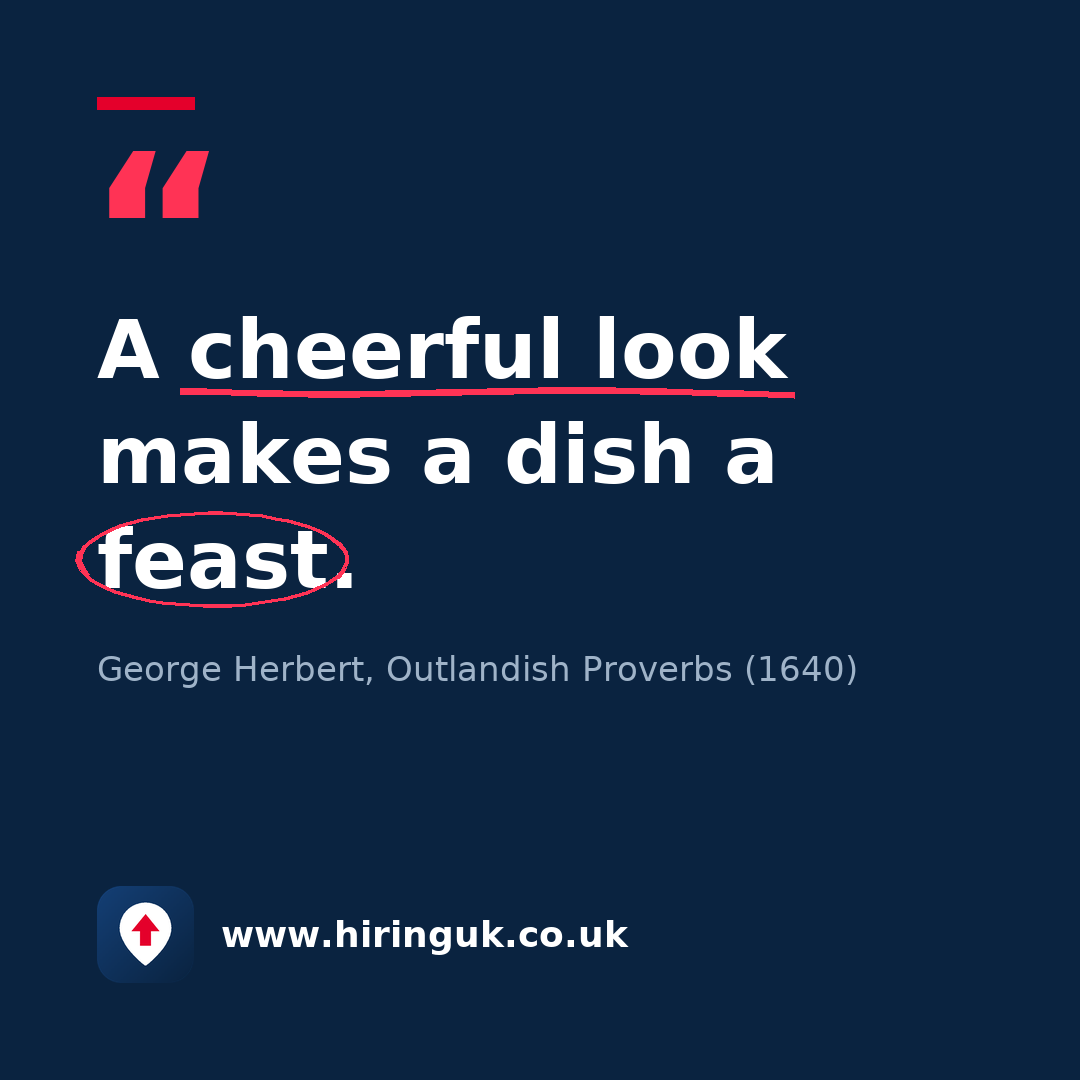 Quote card: A cheerful look makes a dish a feast.