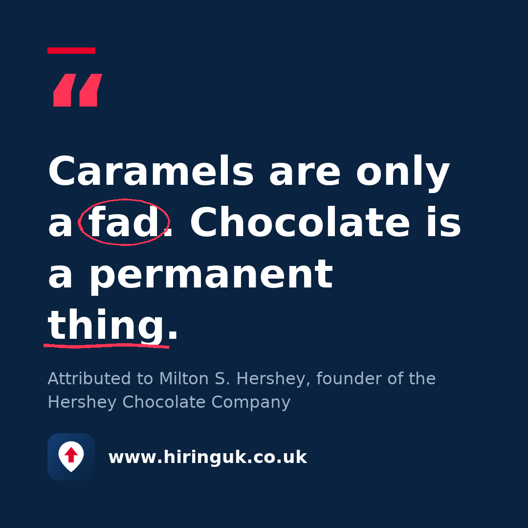 Quote card: Caramels are only a fad. Chocolate is a permanent thing.