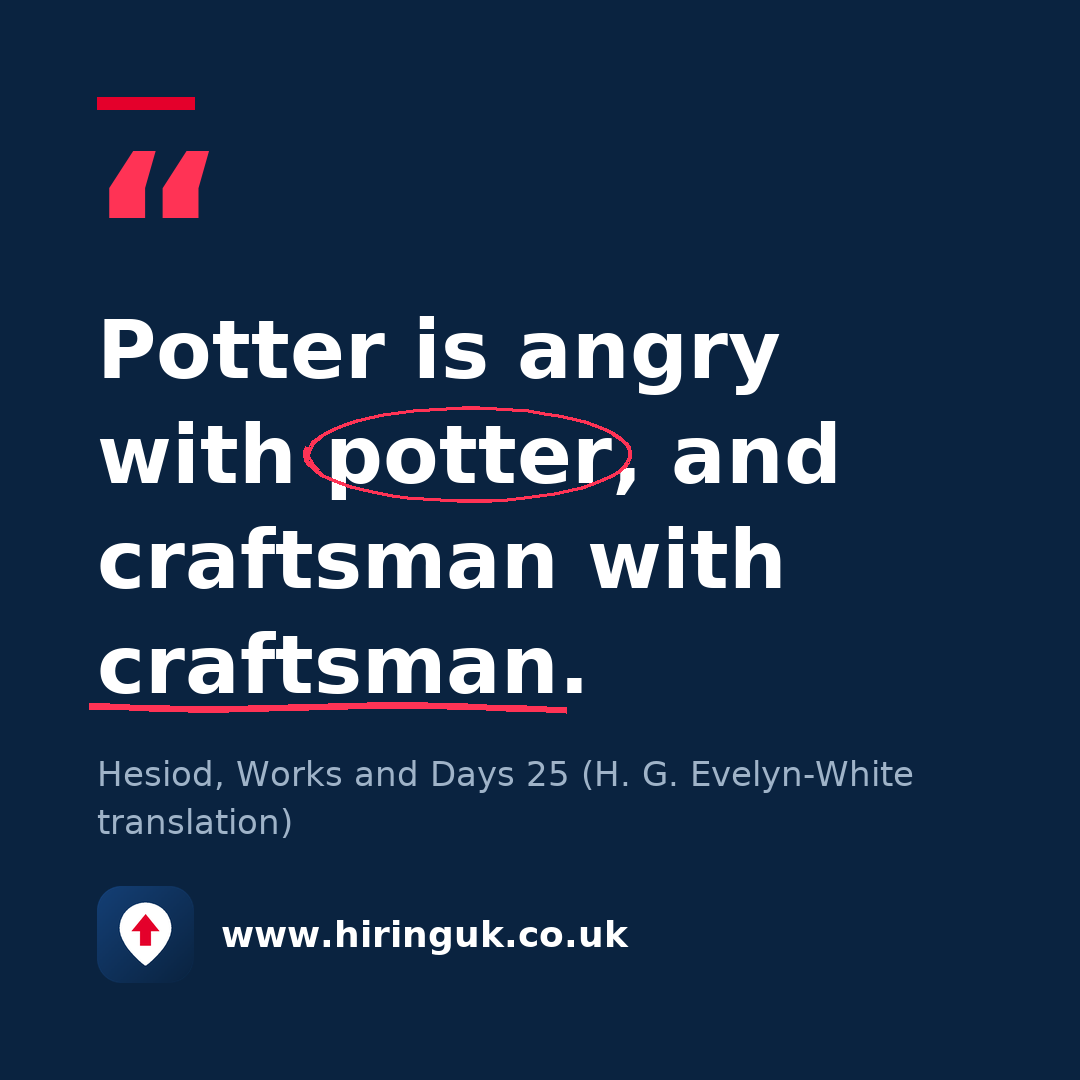 Quote card: Potter is angry with potter, and craftsman with craftsman.