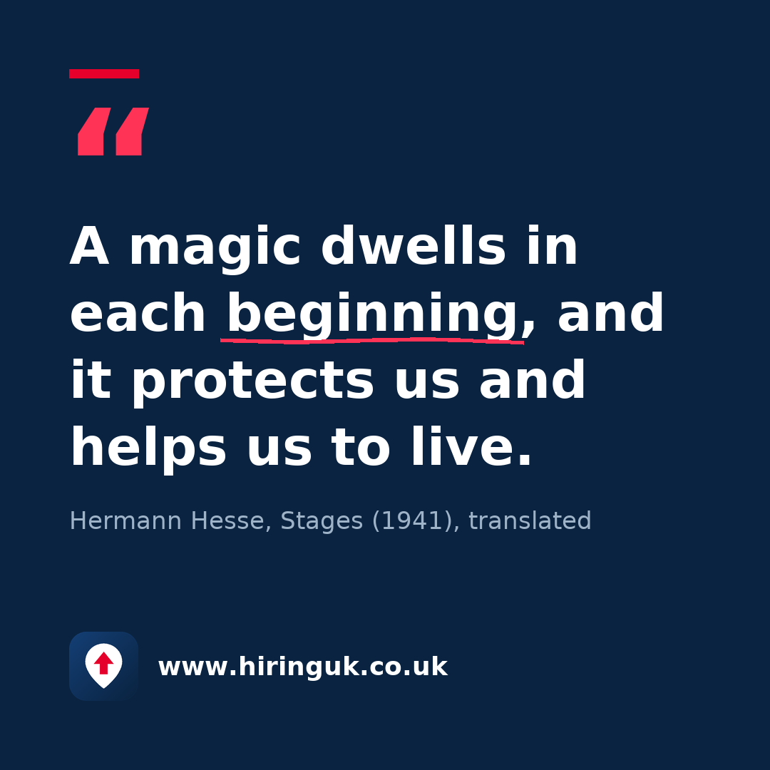 Quote card: A magic dwells in each beginning, and it protects us and helps us to live.
