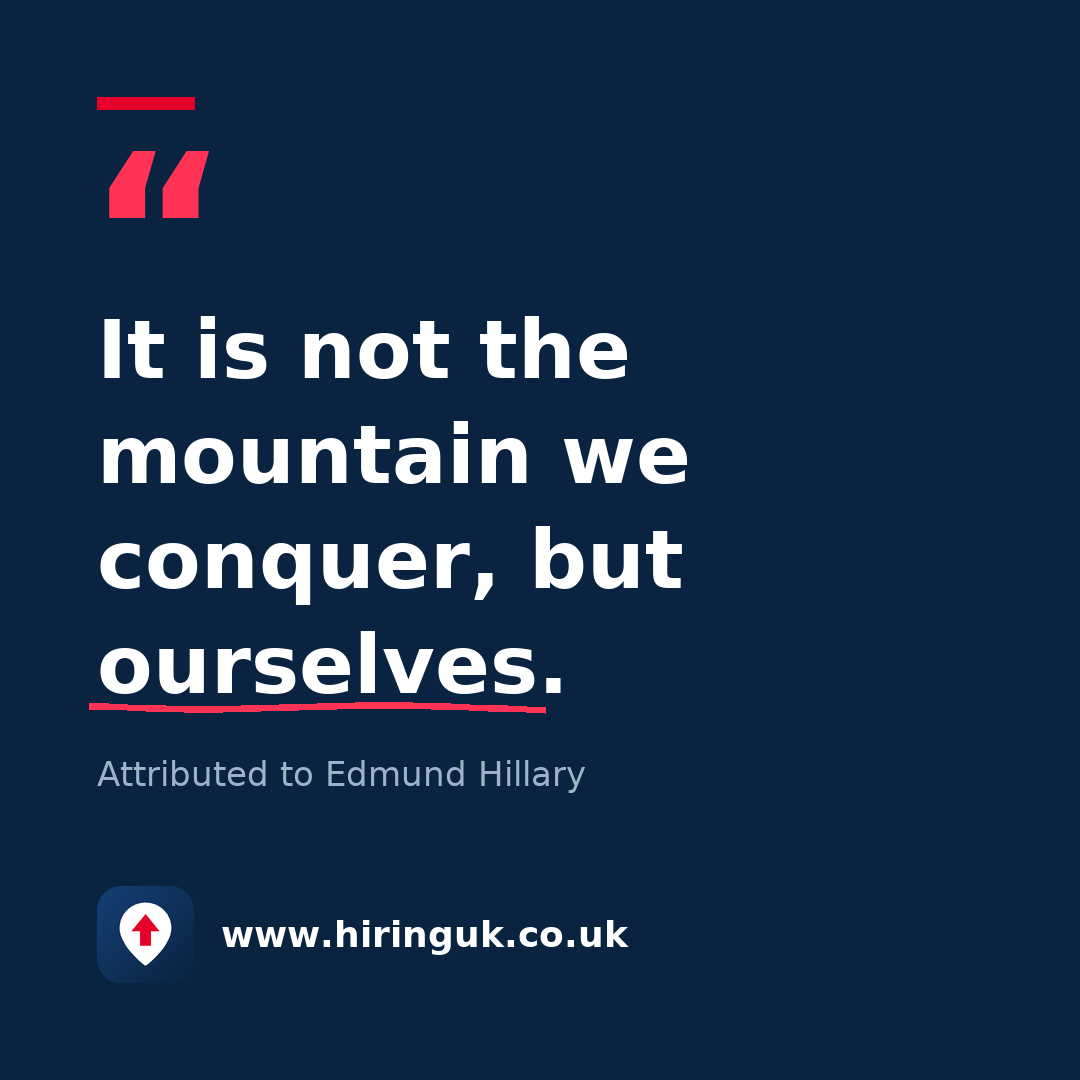 Quote card: It is not the mountain we conquer, but ourselves.
