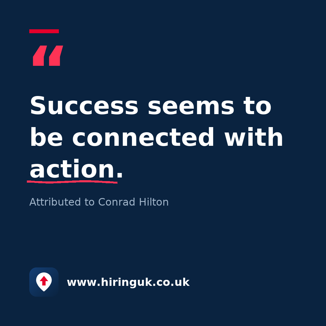 Quote card: Success seems to be connected with action.