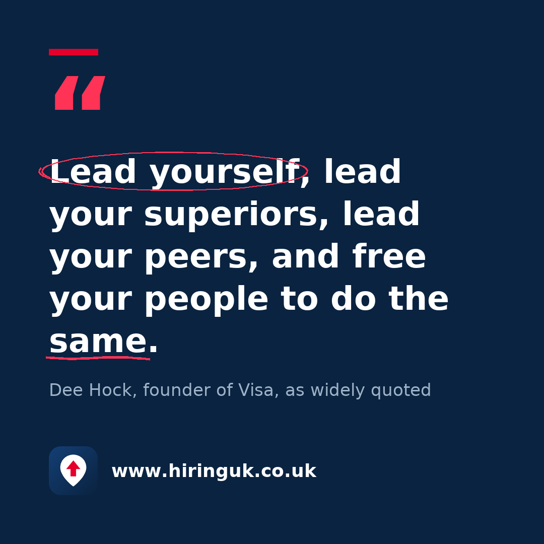 Quote card: Lead yourself, lead your superiors, lead your peers, and free your people to do the same.