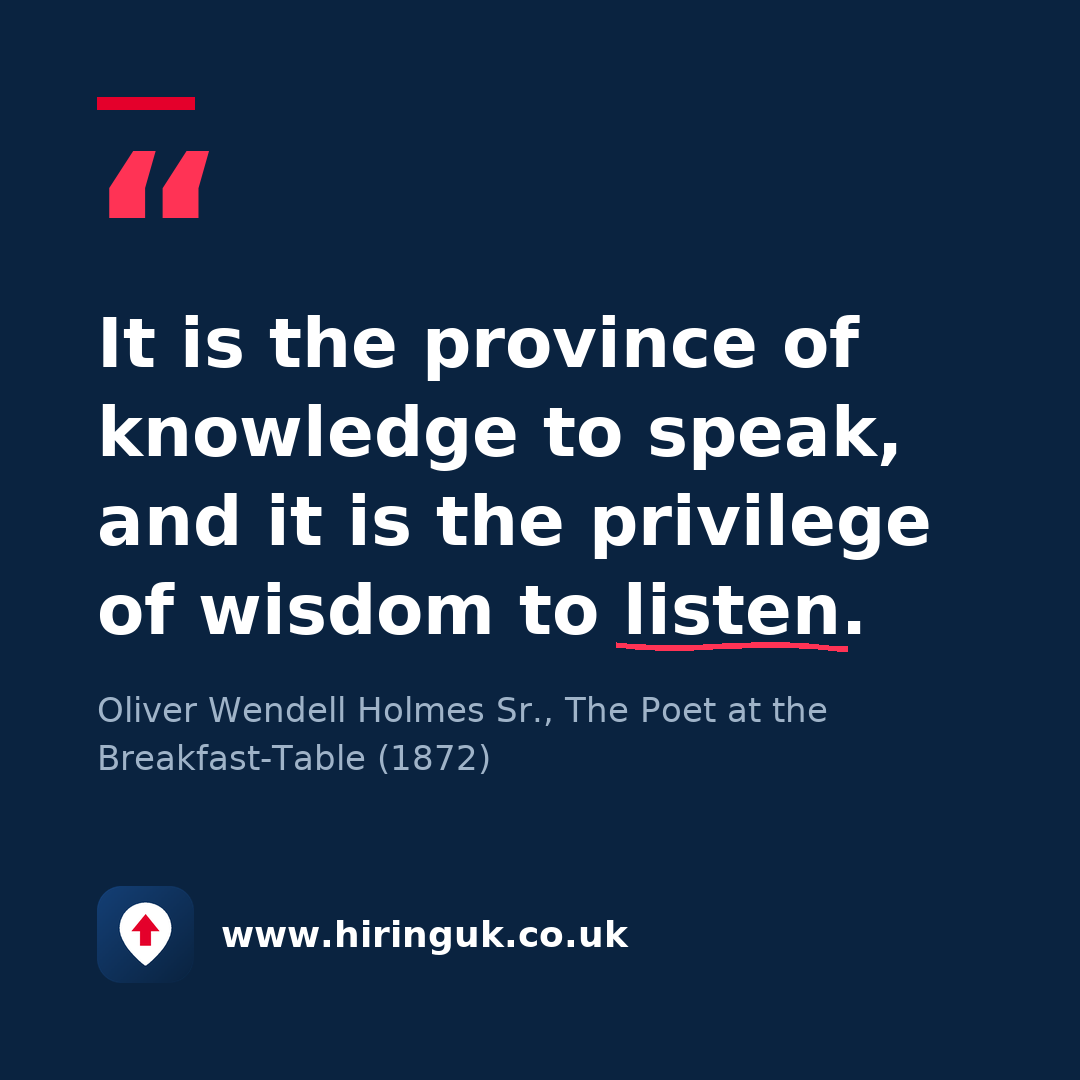 Quote card: It is the province of knowledge to speak, and it is the privilege of wisdom to listen.