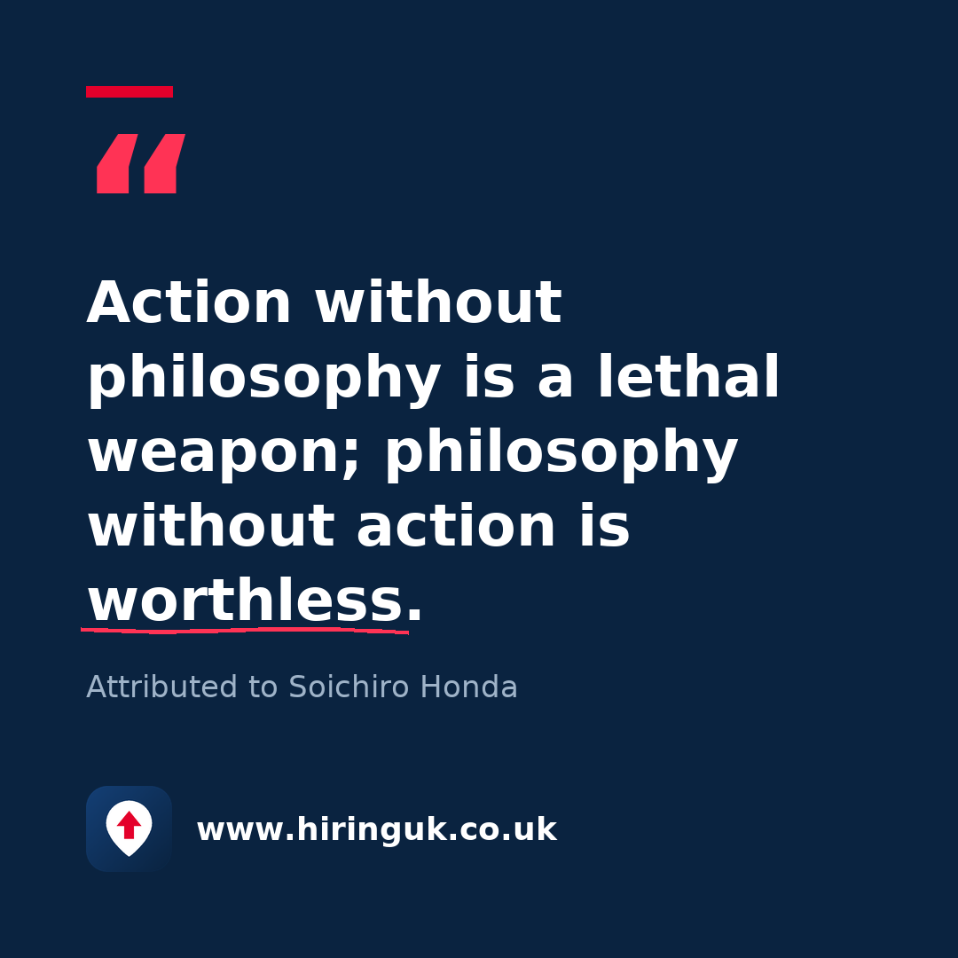 Quote card: Action without philosophy is a lethal weapon; philosophy without action is worthless.
