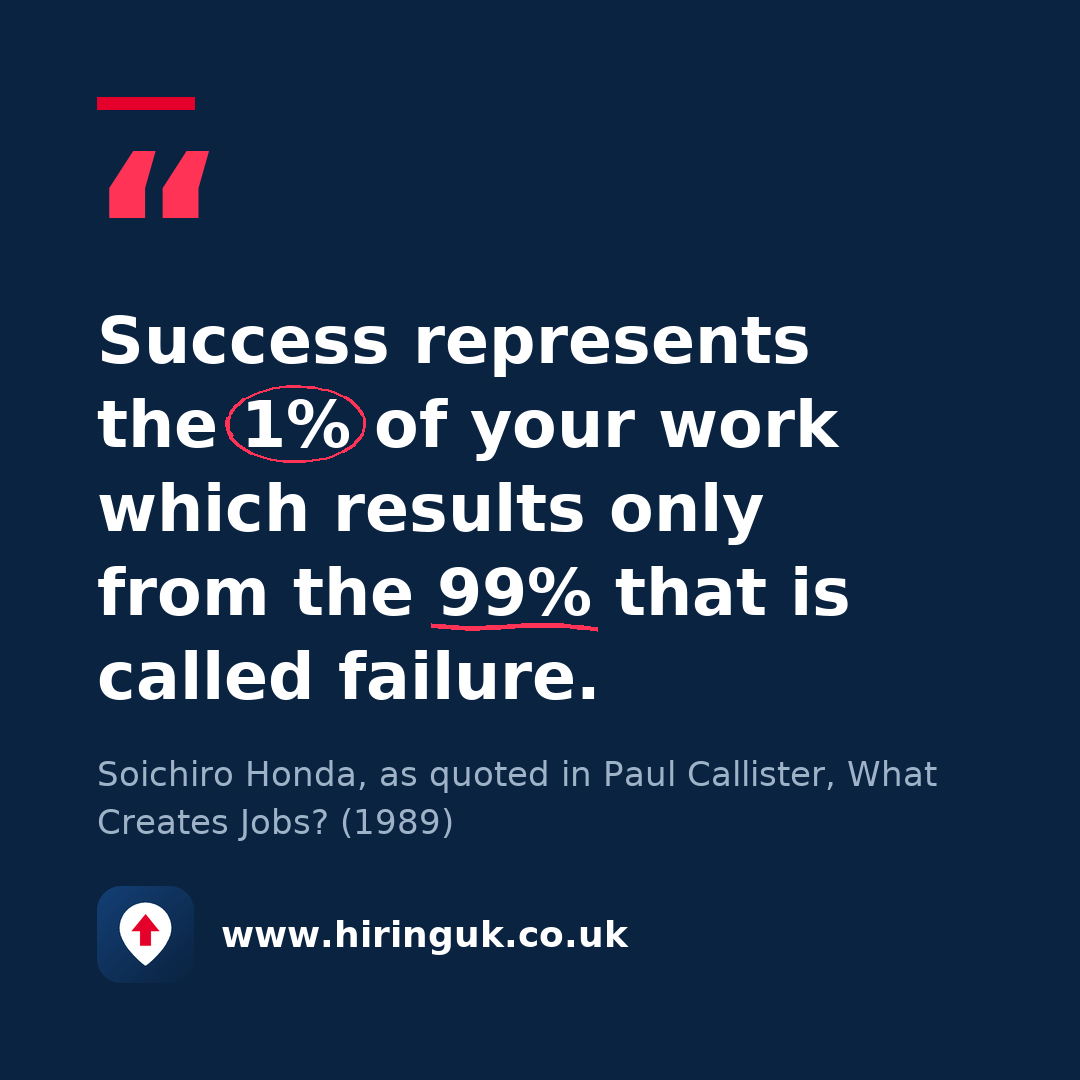 Quote card: Success represents the 1% of your work which results only from the 99% that is called failure.
