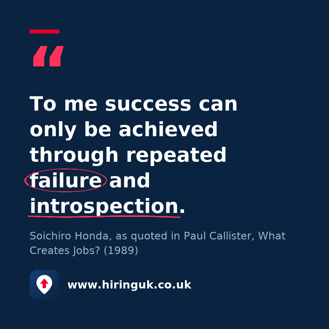 Quote card: To me success can only be achieved through repeated failure and introspection.
