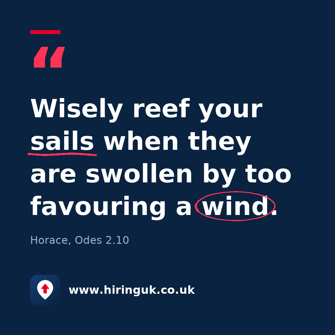 Quote card: Wisely reef your sails when they are swollen by too favouring a wind.