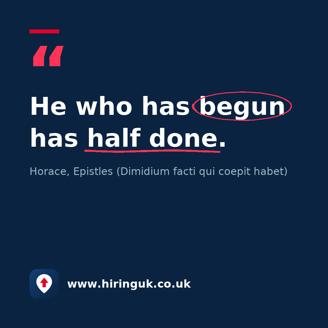Quote card: He who has begun has half done.