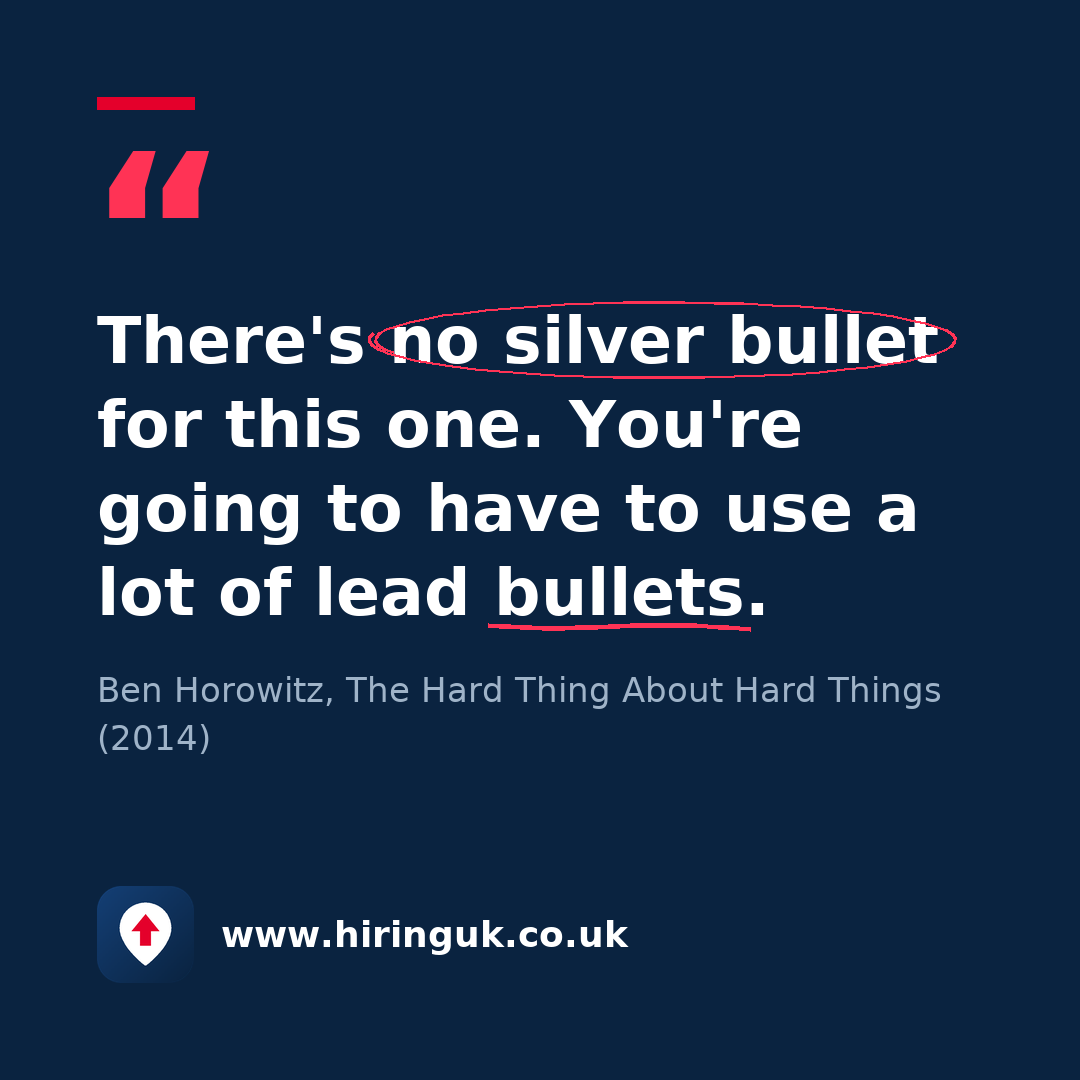 Quote card: There's no silver bullet for this one. You're going to have to use a lot of lead bullets.